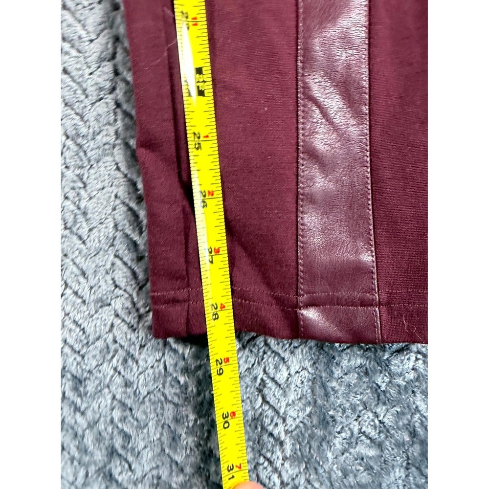 Ashley Stewart Faux Leather Trim Pants Womens 18/20 Burgundy Stretch High Rise - Picture 3 of 9